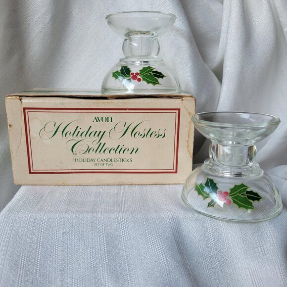 Avon Holiday Hostess Collection Glass Candlesticks - Picture 2 of 3